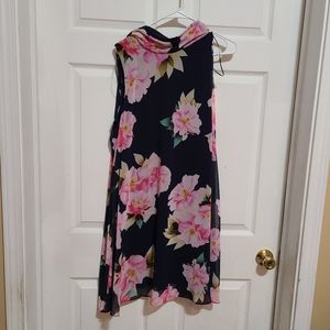 Navy floral sheer overlay dress